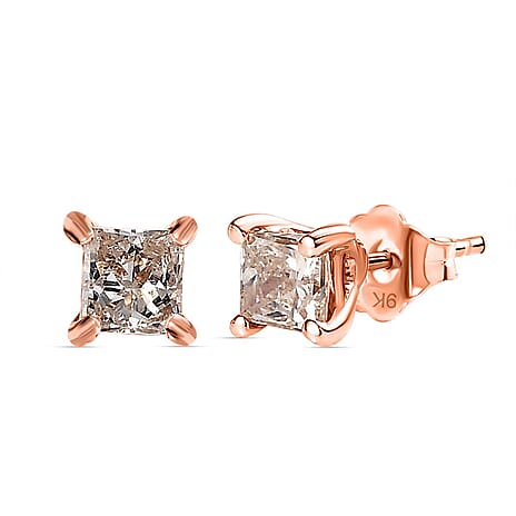 9K Rose Gold SGL Certified Solitaire Champagne Diamond Earrings with Push Back 0.20 Ct.