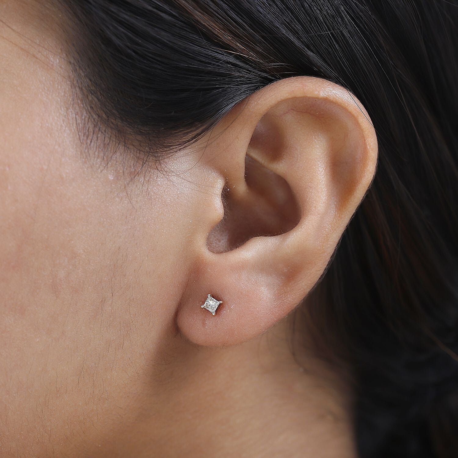 9K Rose Gold SGL Certified Solitaire Champagne Diamond Earrings with Push Back 0.20 Ct.