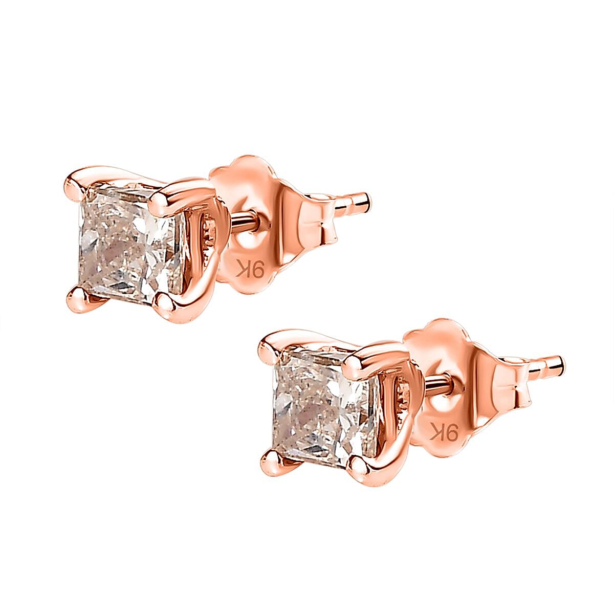 9K Rose Gold SGL Certified Solitaire Champagne Diamond Earrings with Push Back 0.20 Ct.