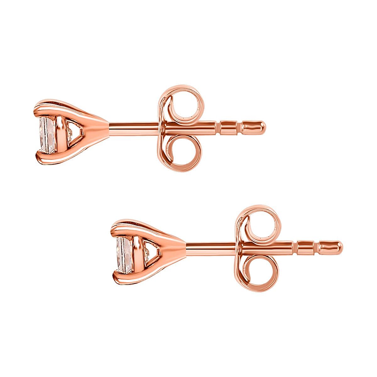 9K Rose Gold SGL Certified Solitaire Champagne Diamond Earrings with Push Back 0.20 Ct.