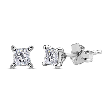 9K White Gold Solitaire SGL Certified I3-G-H Diamond Earrings with Push Back