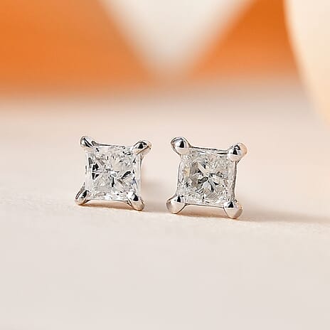 9K White Gold Solitaire SGL Certified I3-G-H Diamond Earrings with Push Back