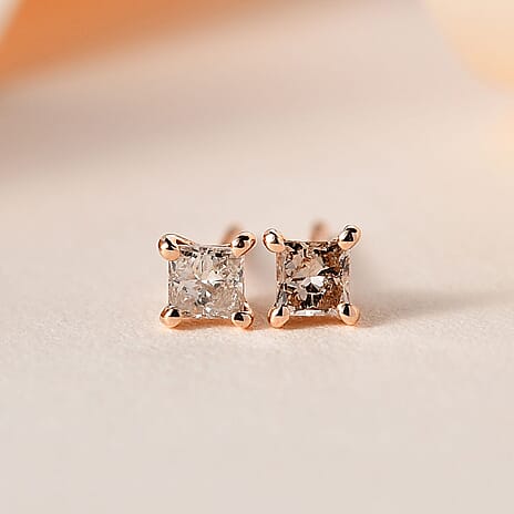 Royal Bali Collection - 9K Rose Gold SGL Certified Champagne Diamond Solitaire Stud Earrings with Push Back 0.25 Ct.