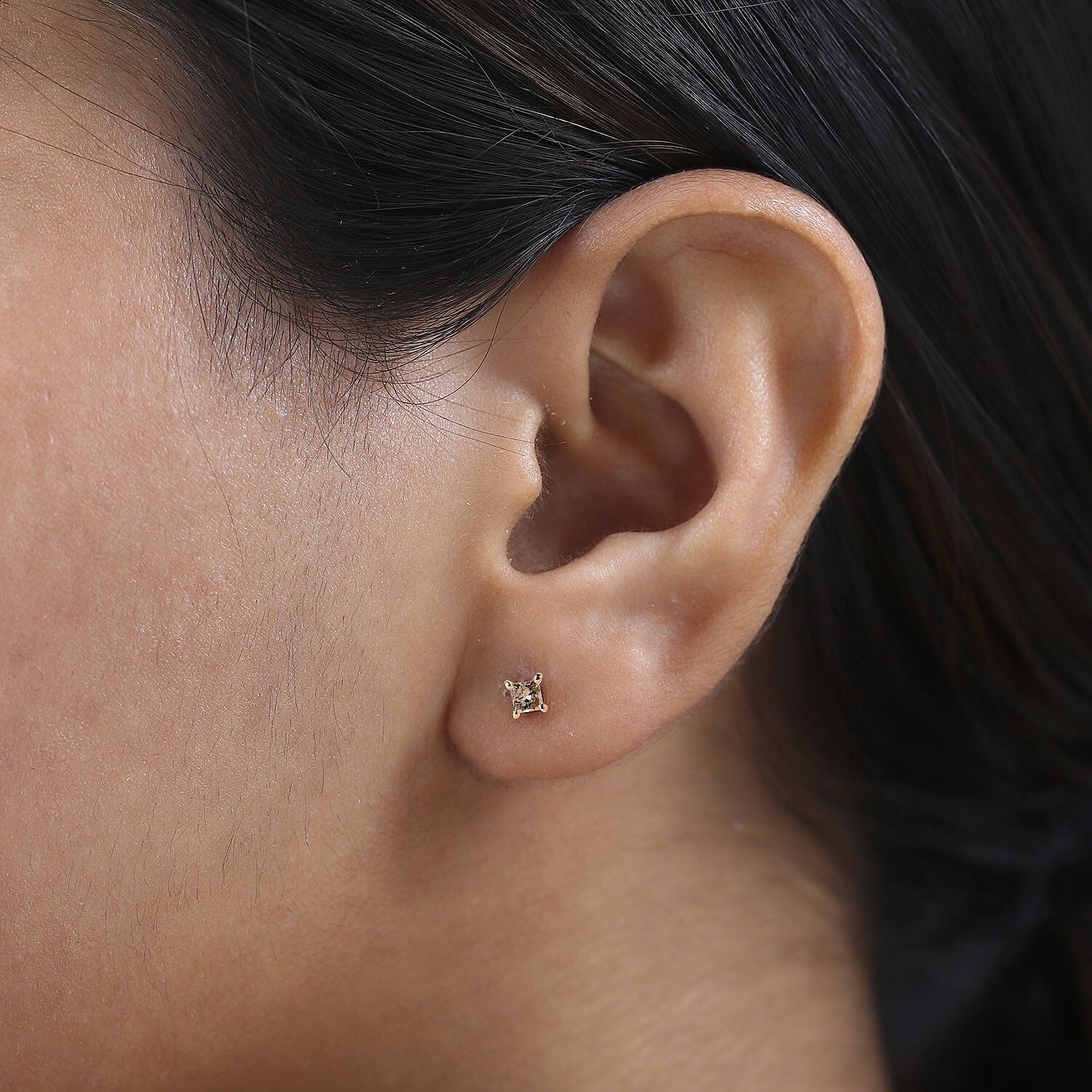 9K Rose Gold Solitaire Champagne Diamond Stud Earrings 0.25 Ct.