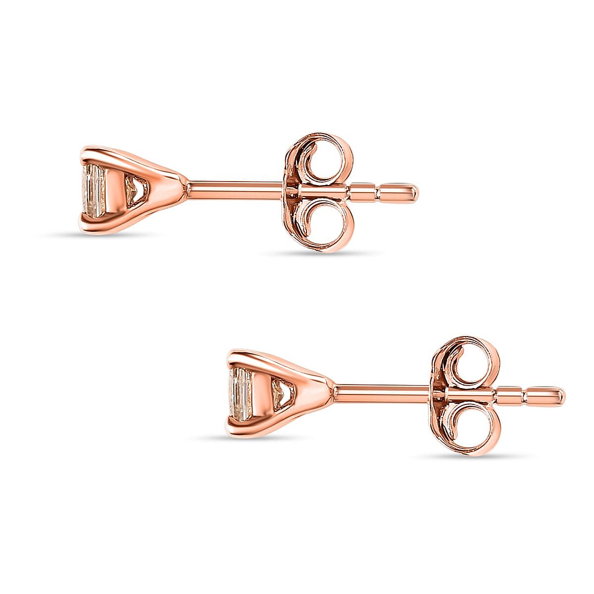 9K Rose Gold Solitaire Champagne Diamond Stud Earrings 0.25 Ct.