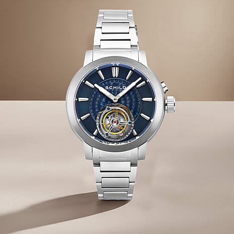 SCHILD Freidrich Tourbillon Limited Edition Navy Dial 10ATM Water Resistant Watch With Stainless Steel Bracelet - Leather Strap