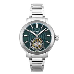 SCHILD Freidrich Mechanical Tourbillion Deep Storm Limited Edition Men Black Dial 10ATM Water Resistant Watch With Stainless Steel Chain Bracelet & Black Strap