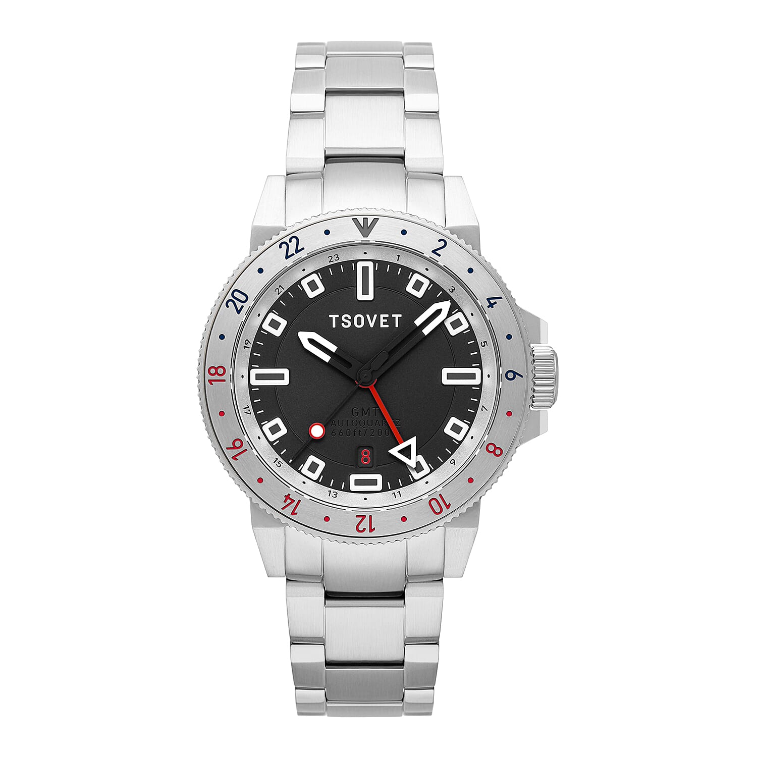 TSOVET Japanese Hybrid Automatic With 3 Hands Date Undirectional Turning Bezel Black Dial Mens Watch With Stainless Steel Chain Strap