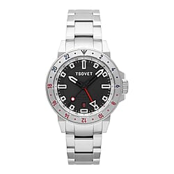 TSOVET Japanese Hybrid Automatic With 3 Hands Date Undirectional Turning Bezel Black Dial Mens Watch With Stainless Steel Chain Strap