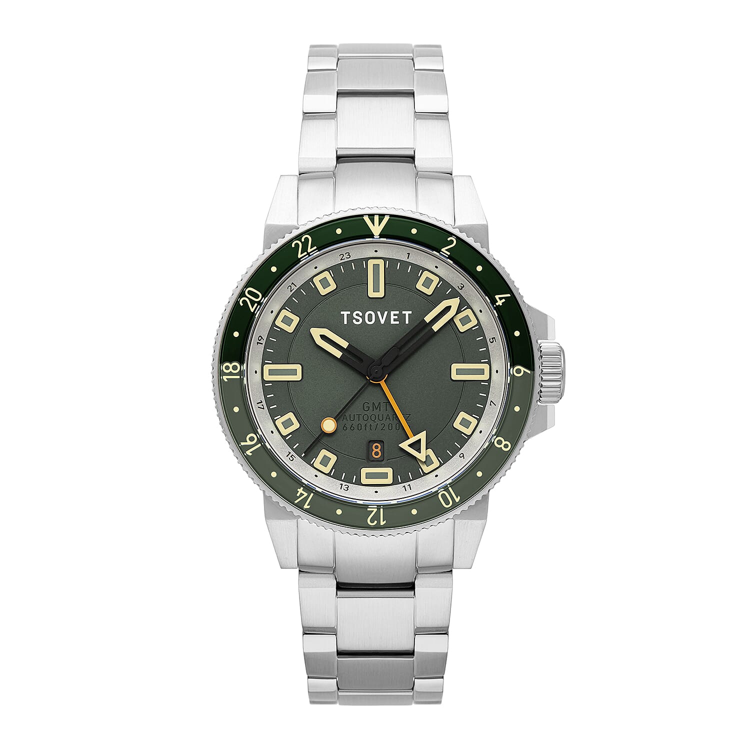 TSOVET Japanese Hybrid Automatic With 3 Hands Date Undirectional Turning Bezel Green Dial Mens Rum Watch With Stainless Steel Chain Strap