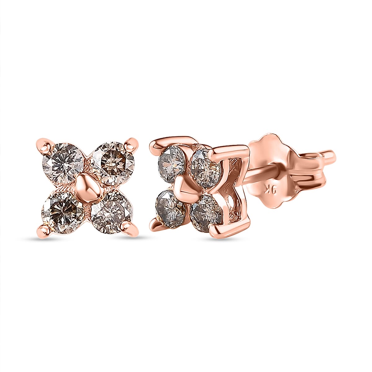 9K Rose Gold Champagne Diamond Solitaire Stud Earrings