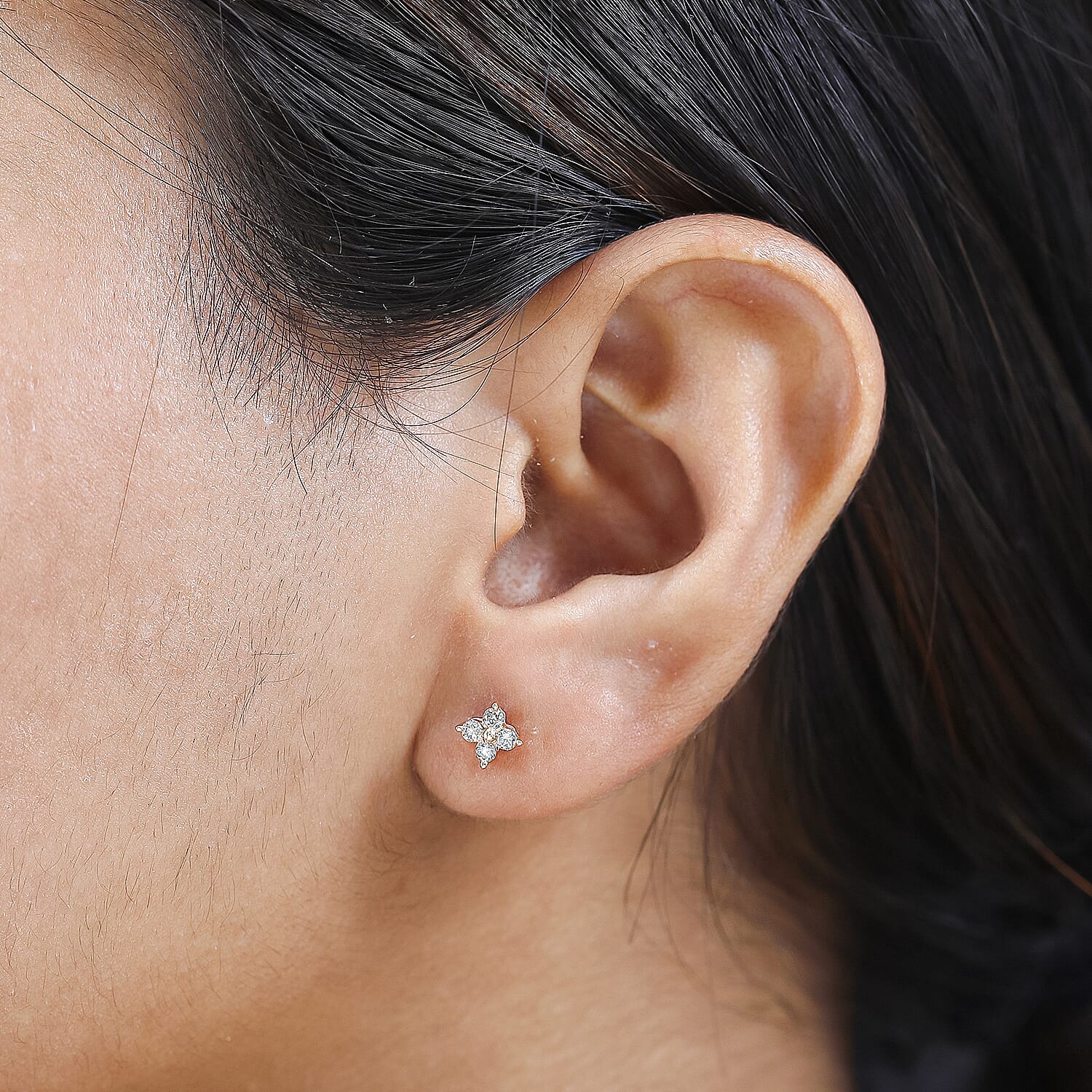 9K Rose Gold Champagne Diamond Solitaire Stud Earrings