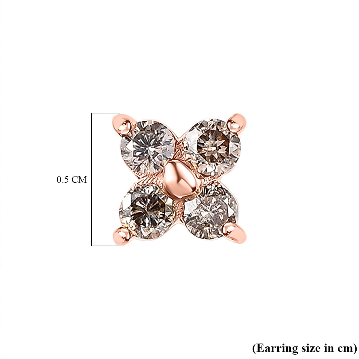 9K Rose Gold Champagne Diamond Solitaire Stud Earrings