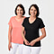 TAMSY Set of 2 Short Sleeve Classic V Neck T-Shirt - Black & Coral