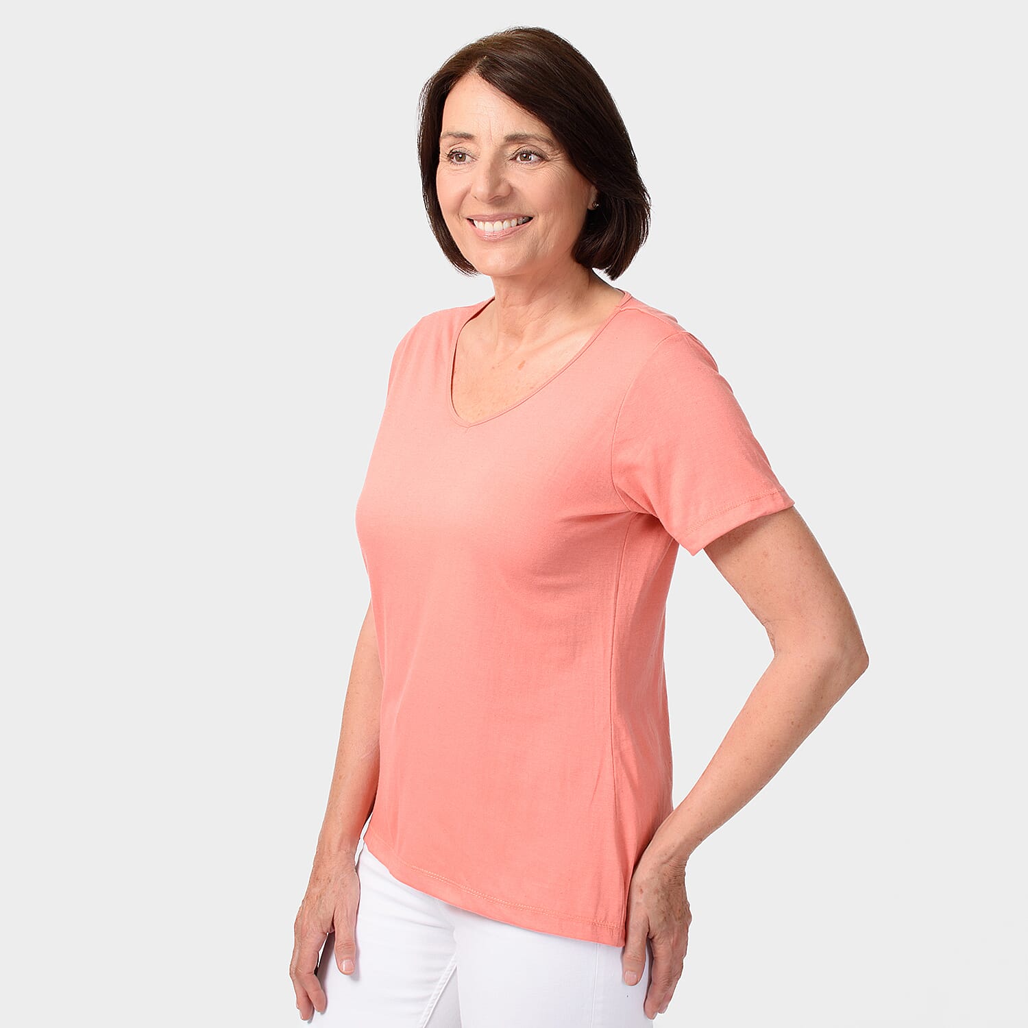 TAMSY Set of 2 Short Sleeve Classic V Neck T-Shirt - Black & Coral TAMSY Set of 2 Short Sleeve Classic V Neck T-Shirt - Black & Coral