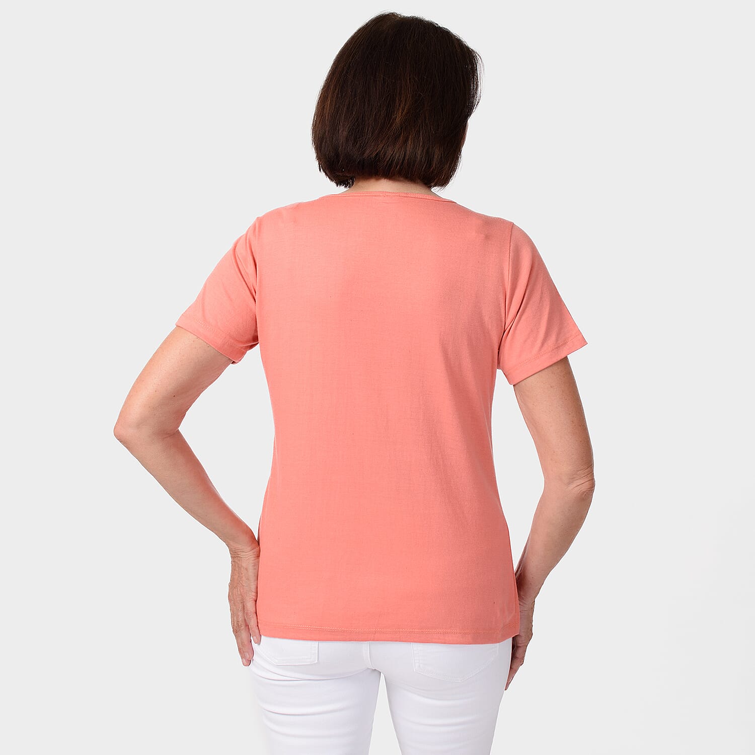 TAMSY Set of 2 Short Sleeve Classic V Neck T-Shirt - Black & Coral TAMSY Set of 2 Short Sleeve Classic V Neck T-Shirt - Black & Coral