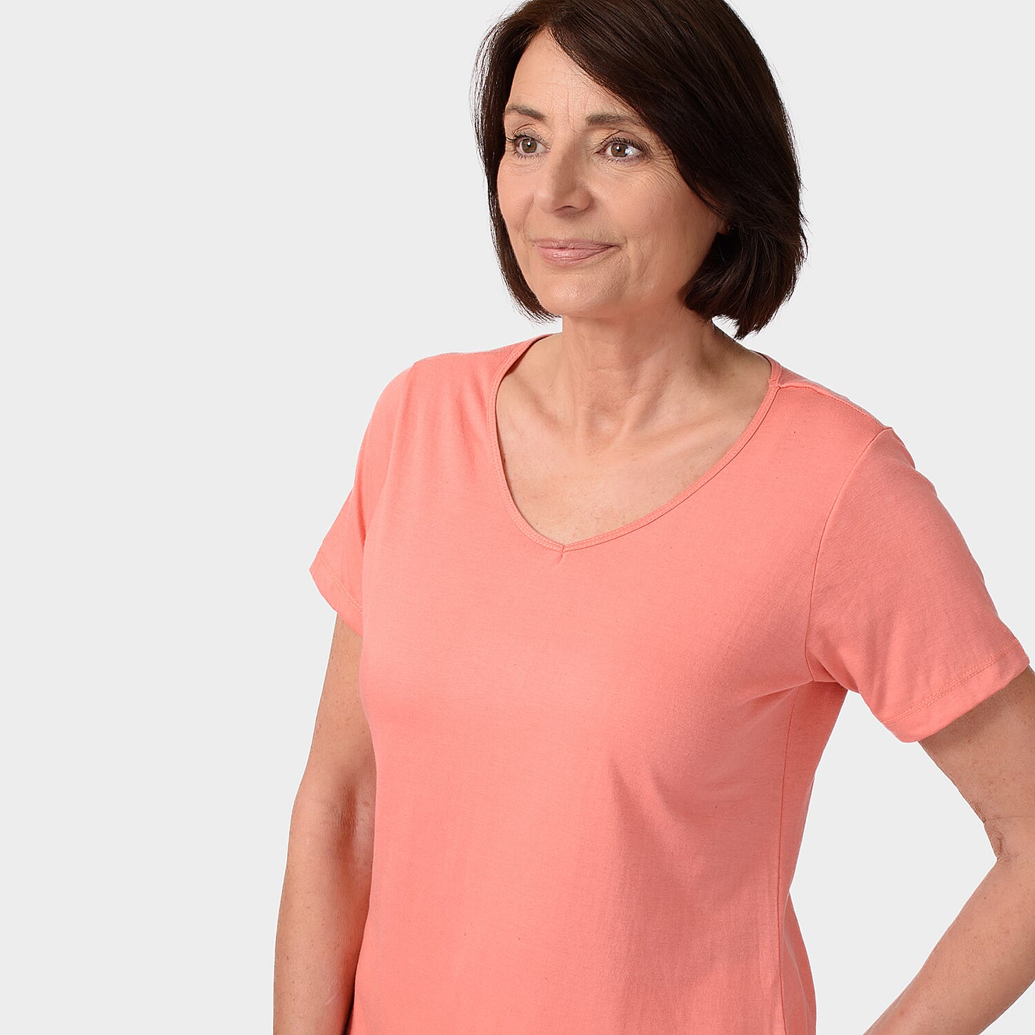TAMSY Set of 2 Short Sleeve Classic V Neck T-Shirt - Black & Coral TAMSY Set of 2 Short Sleeve Classic V Neck T-Shirt - Black & Coral