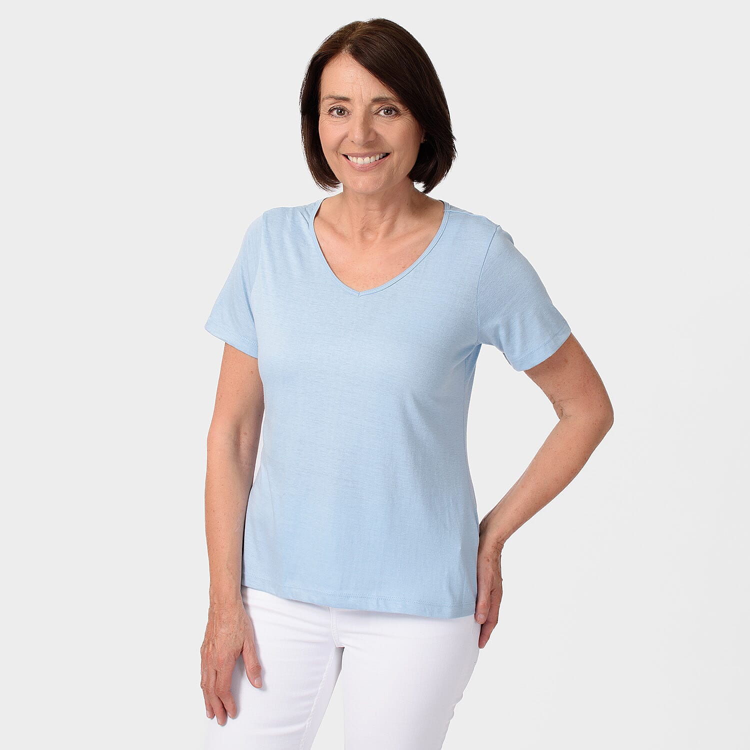 TAMSY Set of 2 Short Sleeve Classic V Neck T-Shirt - Black & Coral