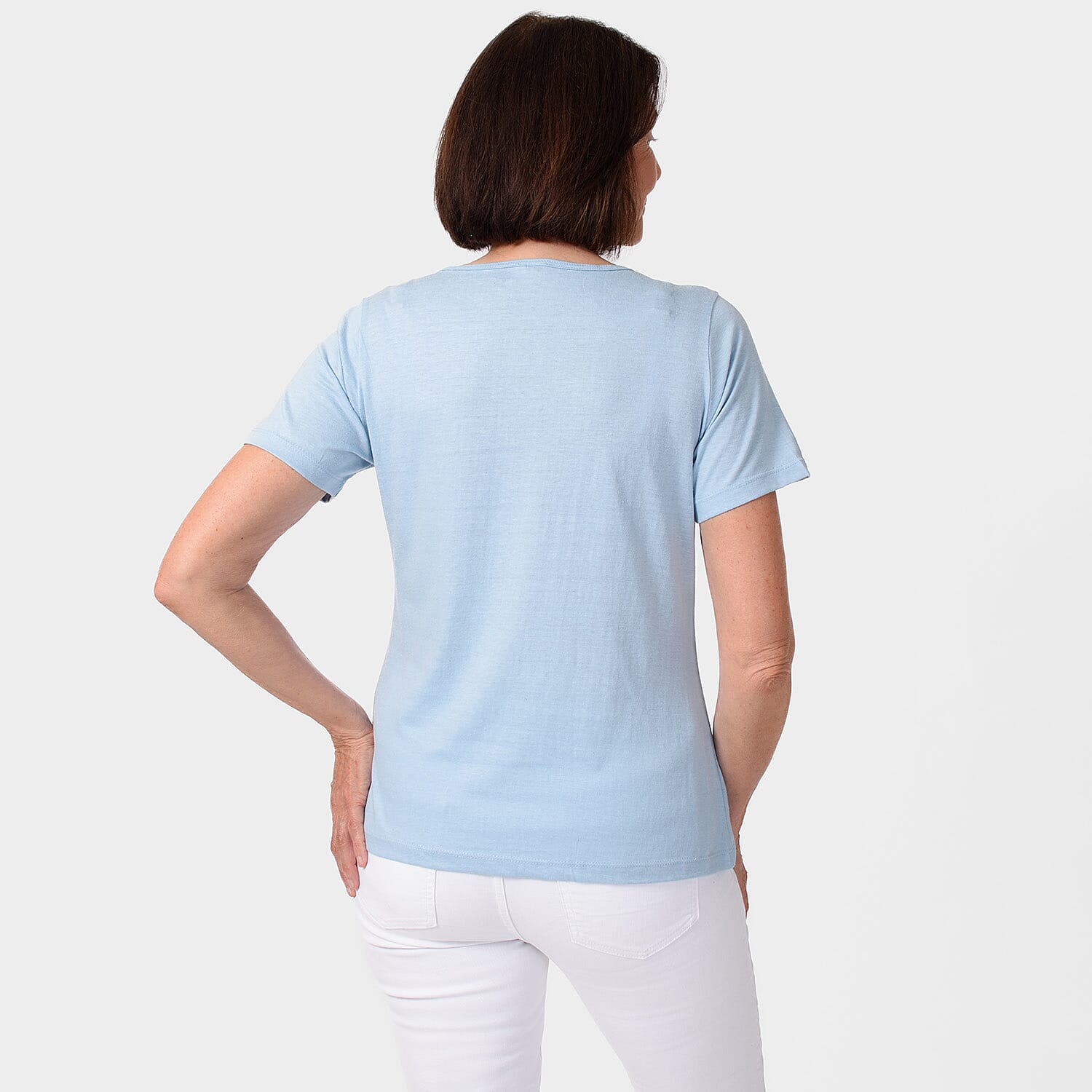 TAMSY Set of 2 Short Sleeve Classic V Neck T-Shirt - Black & Coral