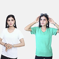 TAMSY Set of 2 Short Sleeve Classic V Neck T-Shirt