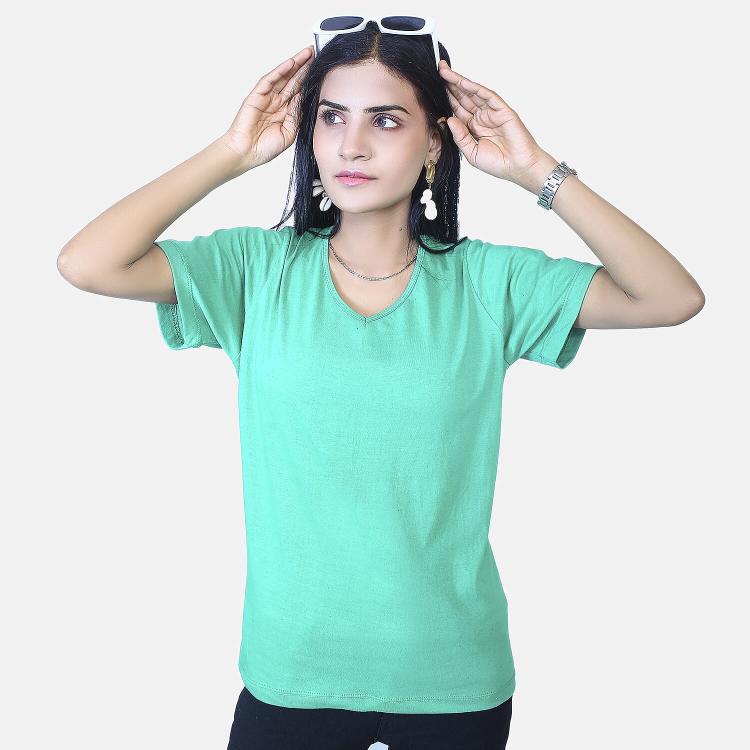 TAMSY Set of 2 Short Sleeve Classic V Neck T-Shirt - Blue & Pink TAMSY Set of 2 Short Sleeve Classic V Neck T-Shirt - Blue & Pink