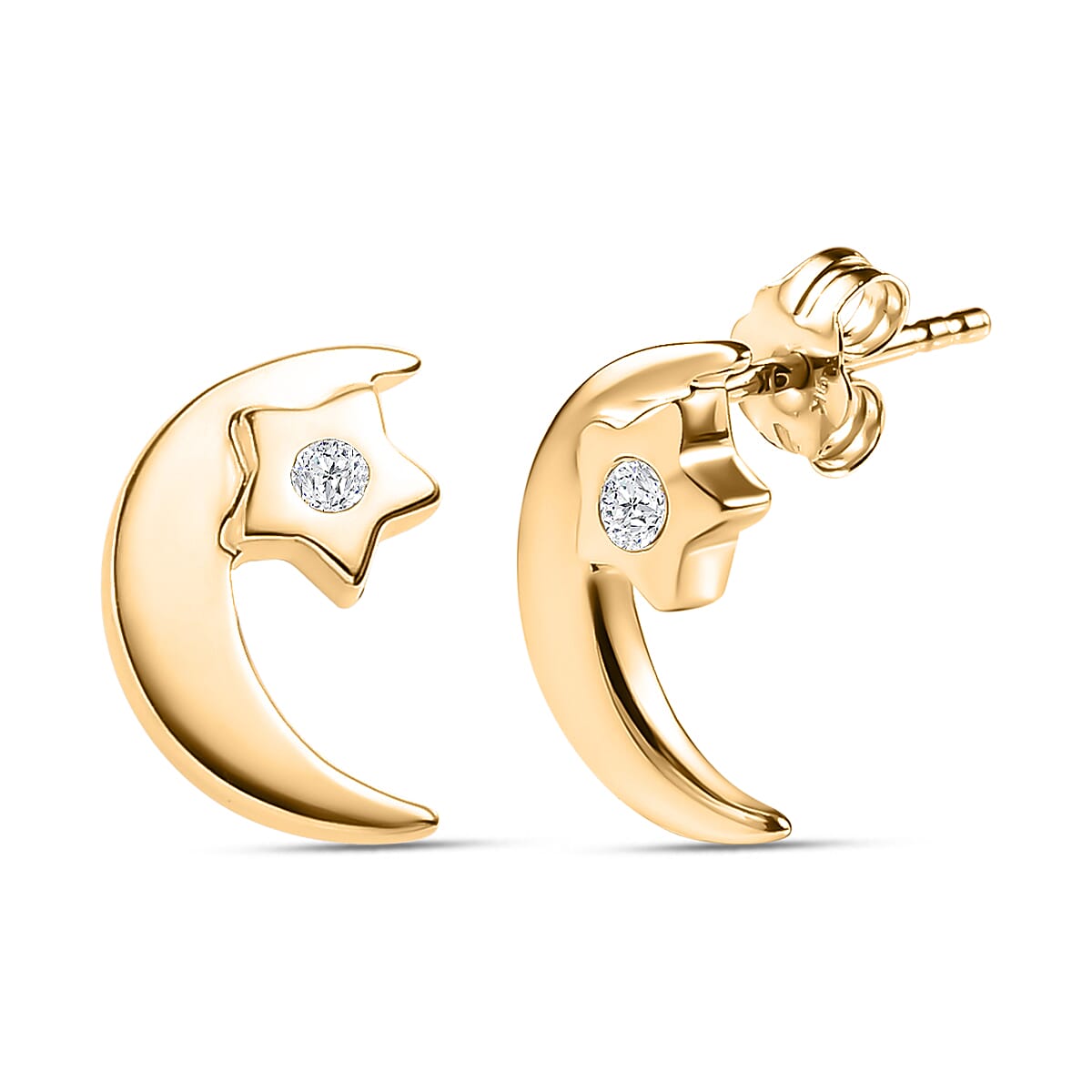 9K Yellow Gold SGL Certified Diamond Moon Earrings