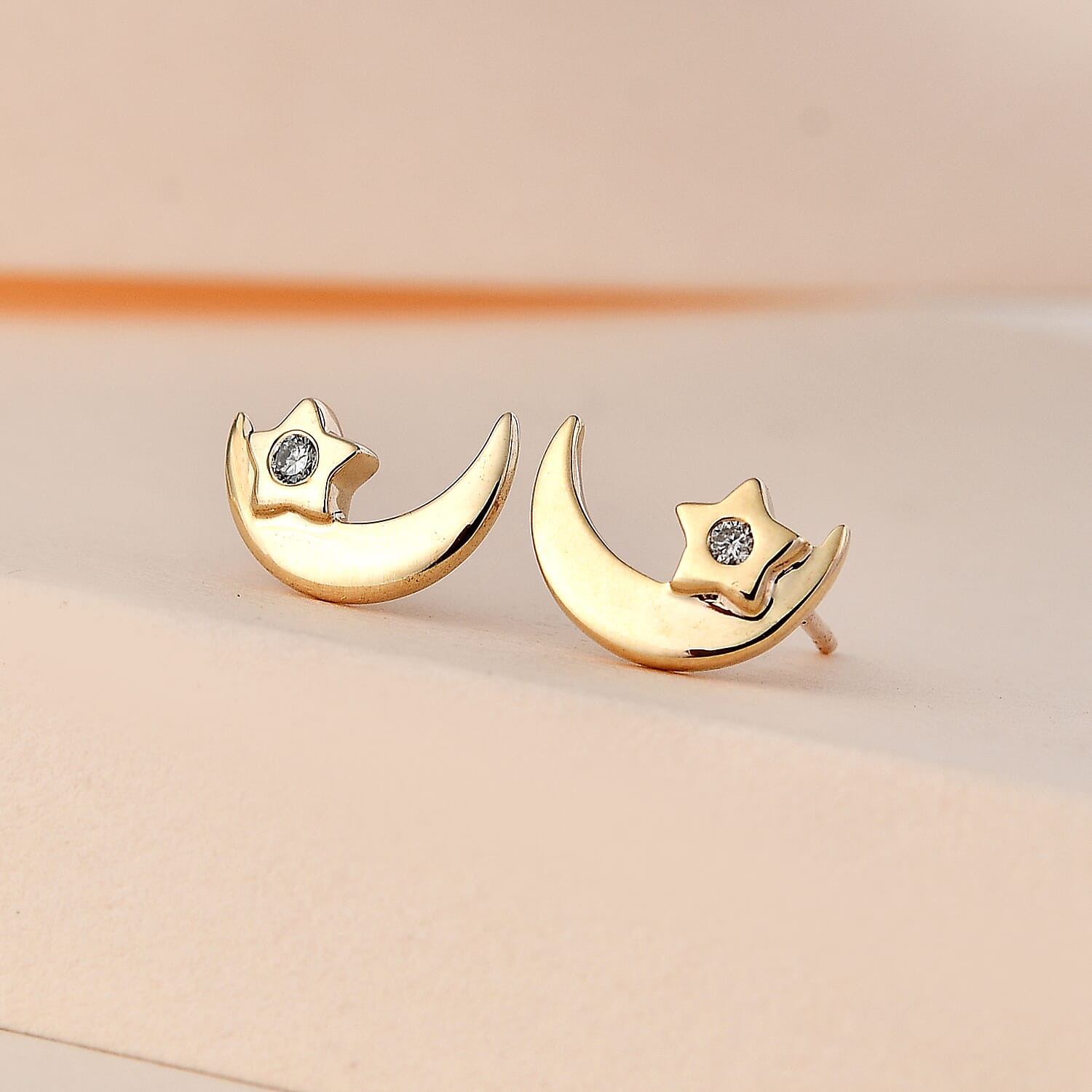 9K Yellow Gold SGL Certified Diamond Moon Earrings