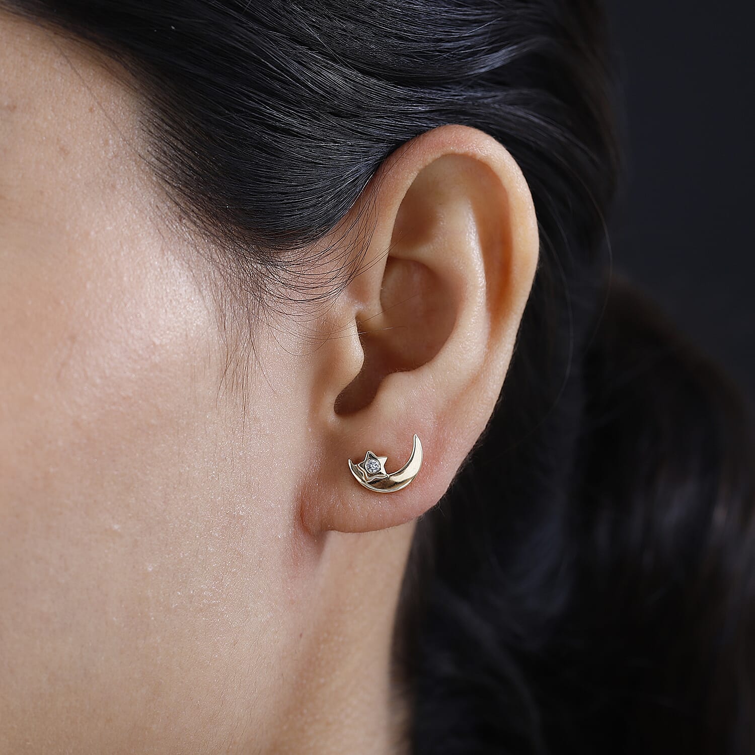 9K Yellow Gold SGL Certified Diamond Moon Earrings