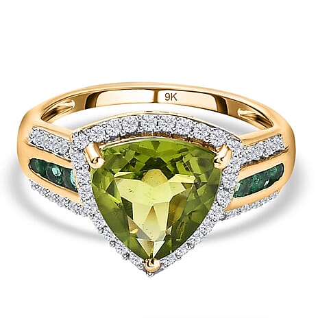 9K Yellow Gold Hebei Peridot, Emerald & Natural Zircon Ring 4.33 Ct 9K Yellow Gold Hebei Peridot, Emerald & Natural Zircon Ring 4.33 Ct