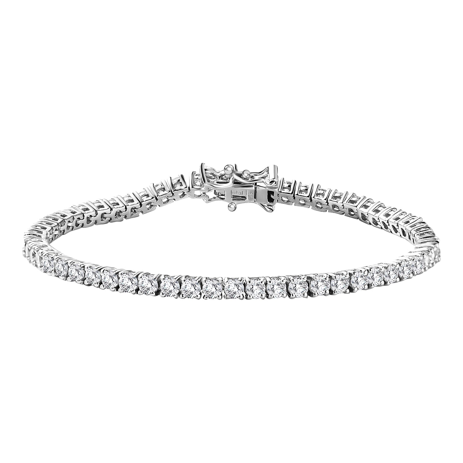 Moissanite Tennis Bracelet (Size - 7.5) in Platinum Overlay Sterling Silver 6.32 Ct, Silver Wt. 11.02 Gms