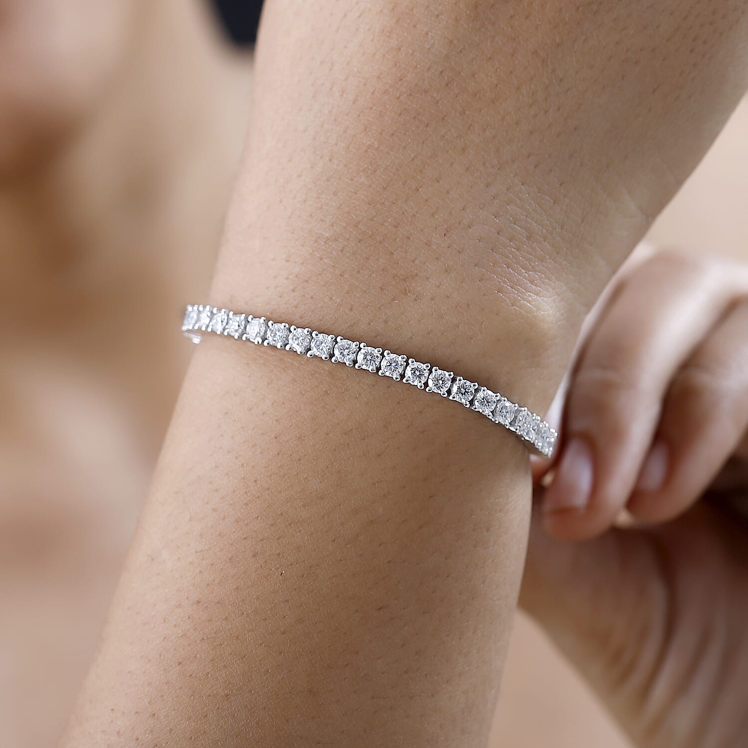 Moissanite Tennis Bracelet (Size - 7.5) in Platinum Overlay Sterling Silver 6.32 Ct, Silver Wt. 11.02 Gms