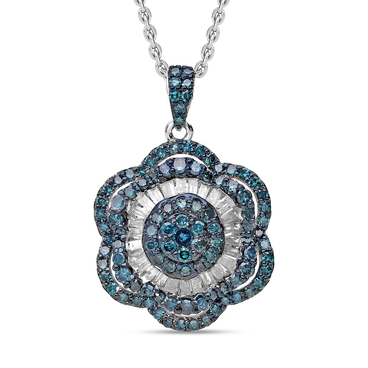 Blue Diamond, Diamond Cocktail Pendant in Rhodium and Platinum Over Sterling -1ct 節約 海外 即決