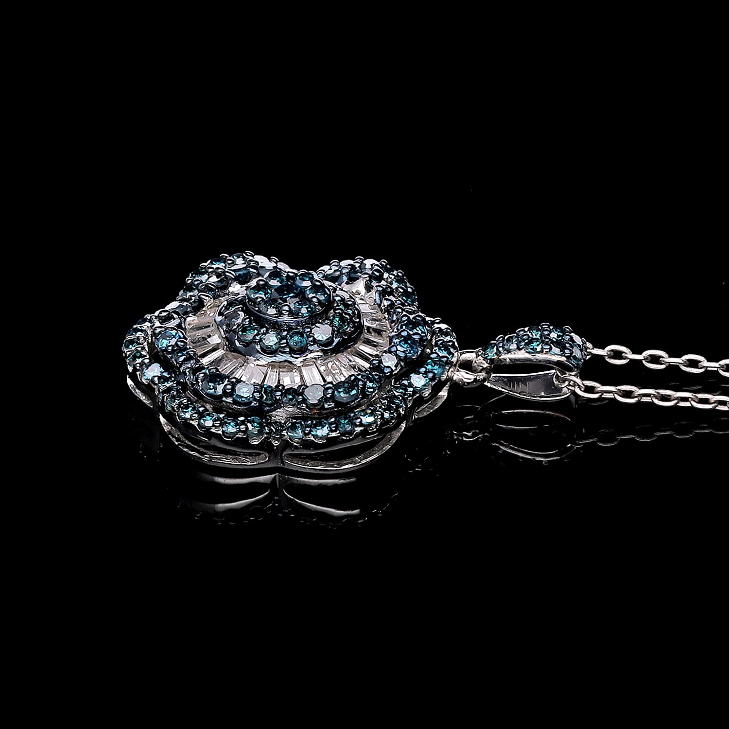 Designer Inspired- Blue Diamond and White Diamond Pendant in Platinum  Overlay Sterling Silver 1.00 Cts - 7647179 - TJC