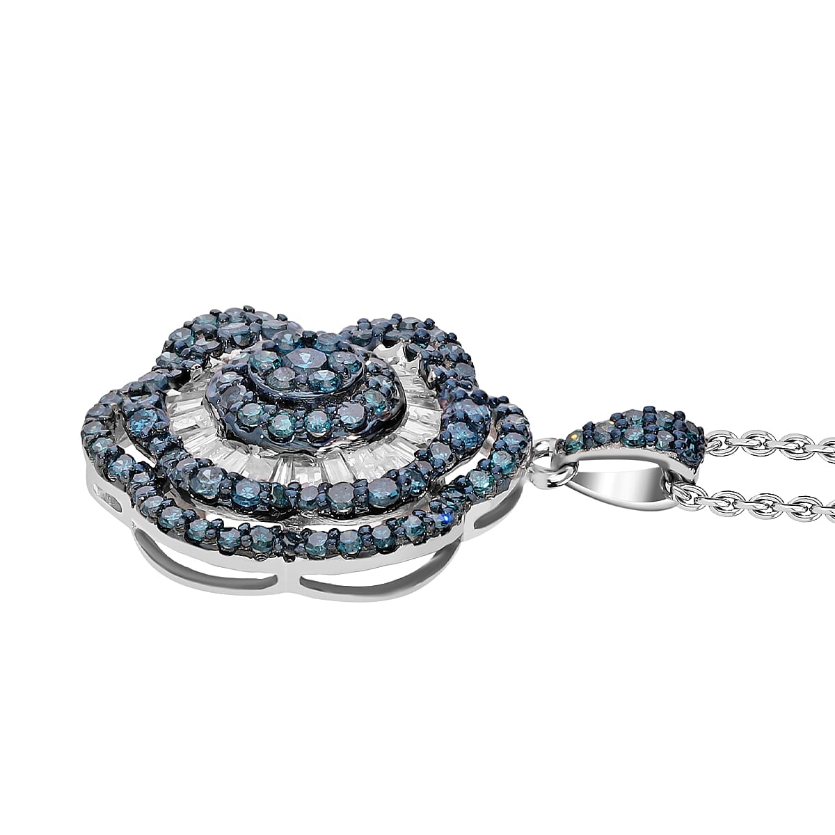 Designer Inspired- Blue Diamond and White Diamond Pendant in Platinum  Overlay Sterling Silver 1.00 Cts - 7647179 - TJC