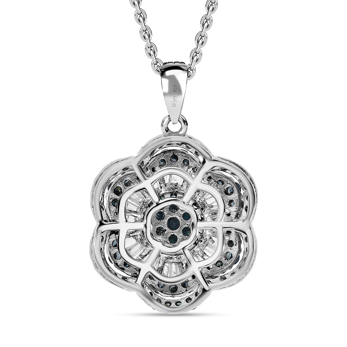 Designer Inspired- Blue Diamond and White Diamond Pendant in Platinum  Overlay Sterling Silver 1.0 Ct.