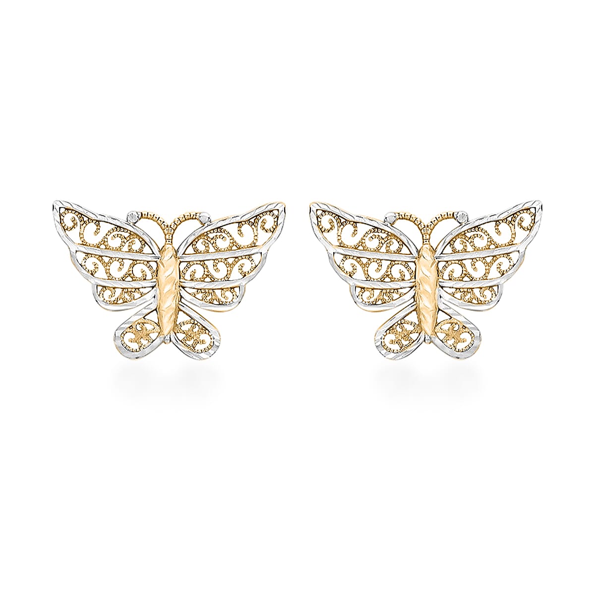 Hatton Garden Closeout - 9K Yellow and White Gold Butterfly Earrings