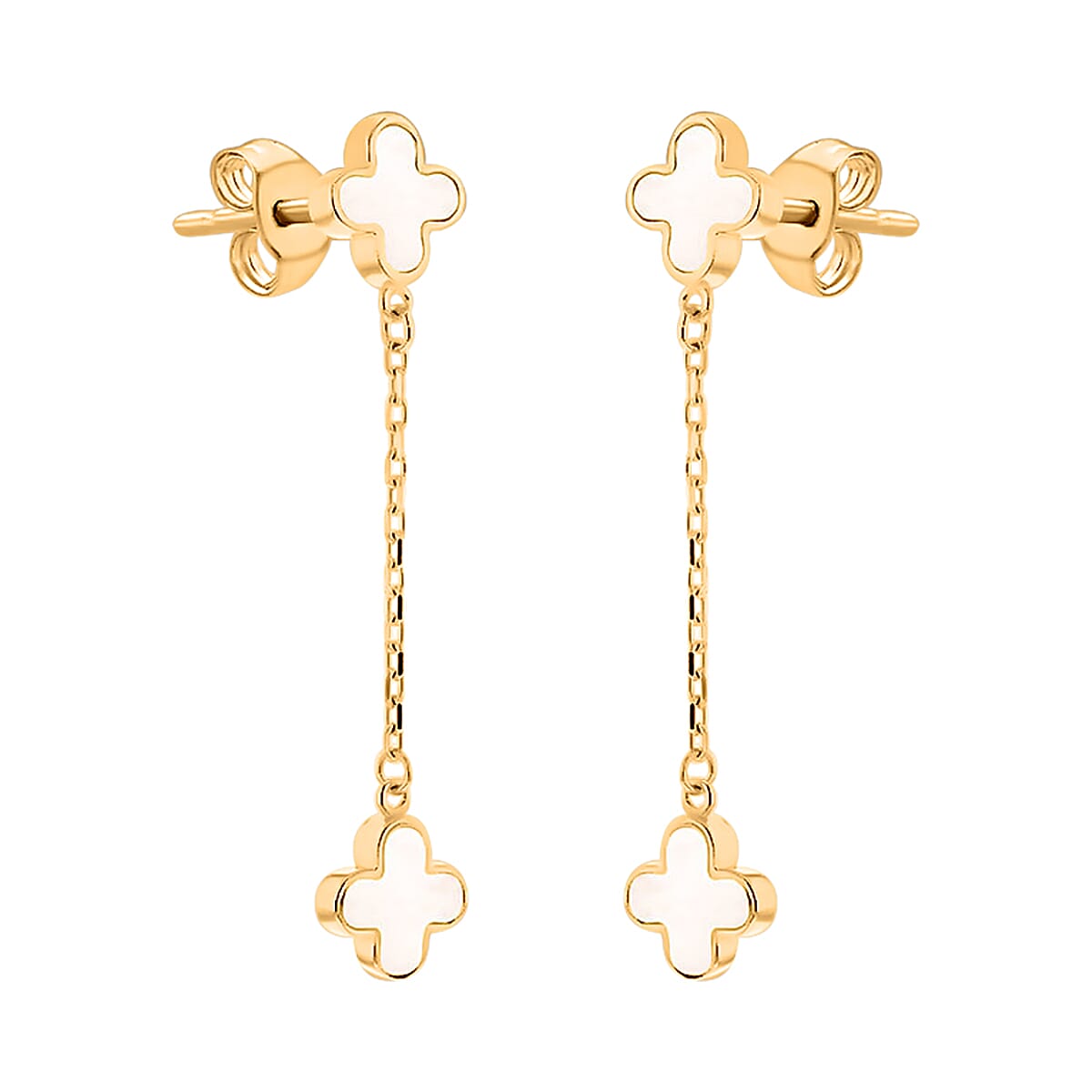 Hatton Garden Closeout - 9K Yellow Gold Mother of Pearl Petal Drop Earrings