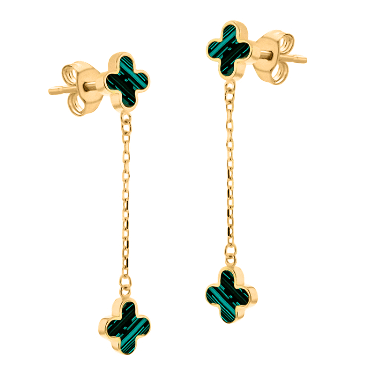 Hatton Garden Closeout - 9K Yellow Gold Malachite Petal Drop Earrings