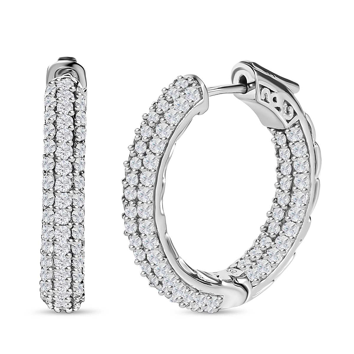 Red Carpet Collection- Moissanite Hoop Earrings in Platinum Overlay Sterling Silver 4.00 Ct, Silver Wt 9.00 GM