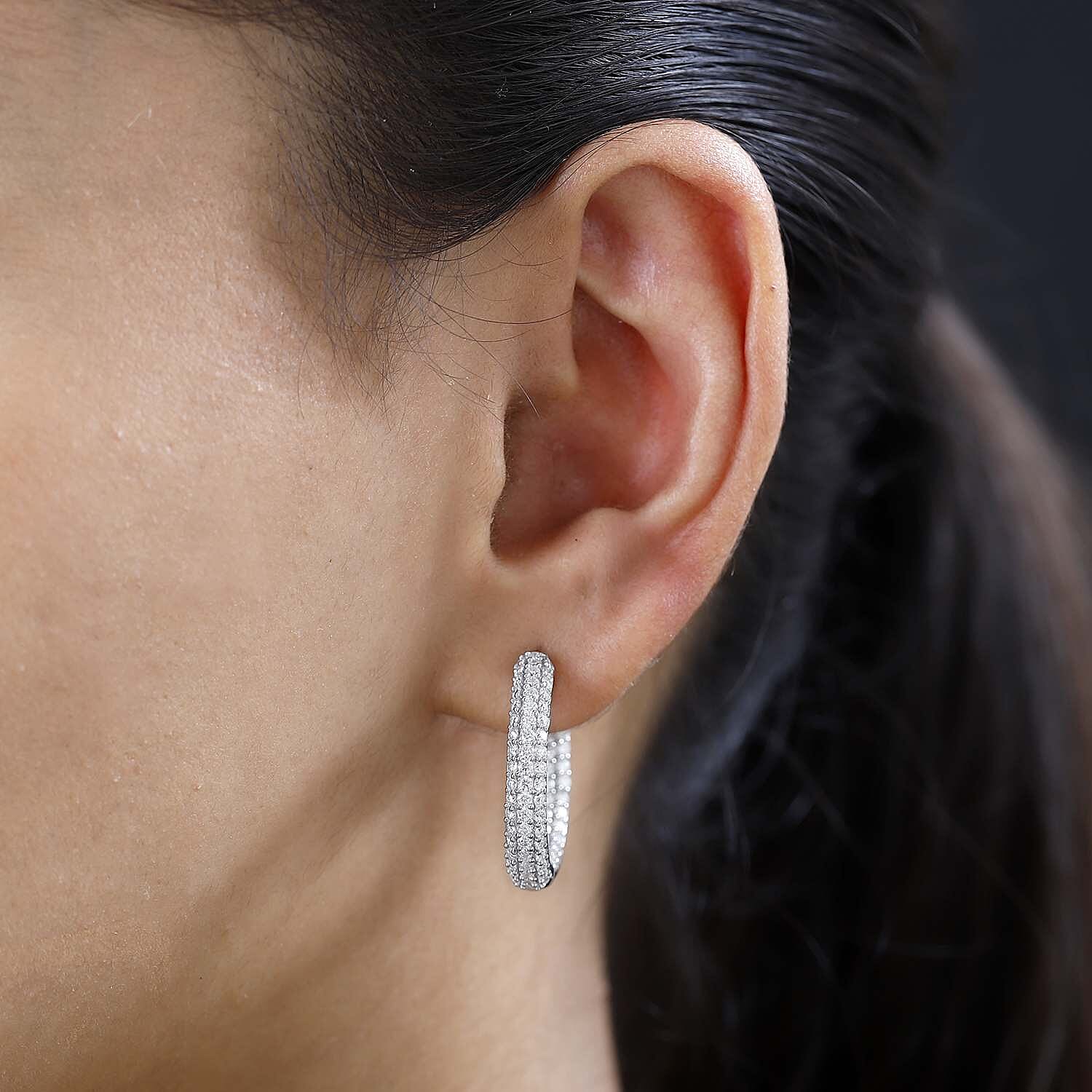 Red Carpet Collection- Moissanite Hoop Earrings in Platinum Overlay Sterling Silver 4.00 Ct, Silver Wt 9.00 GM