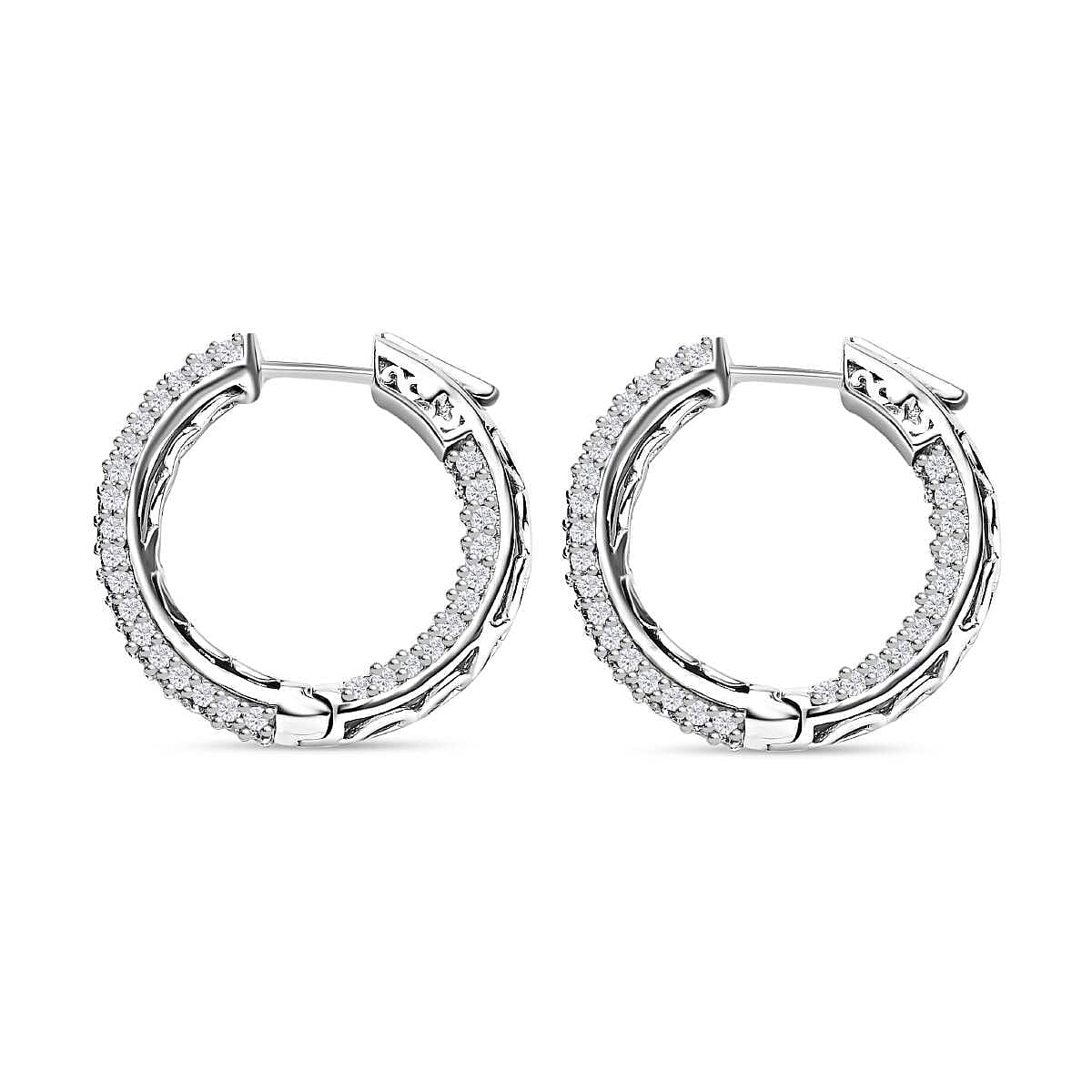 Red Carpet Collection- Moissanite Hoop Earrings in Platinum Overlay Sterling Silver 4.00 Ct, Silver Wt 9.00 GM