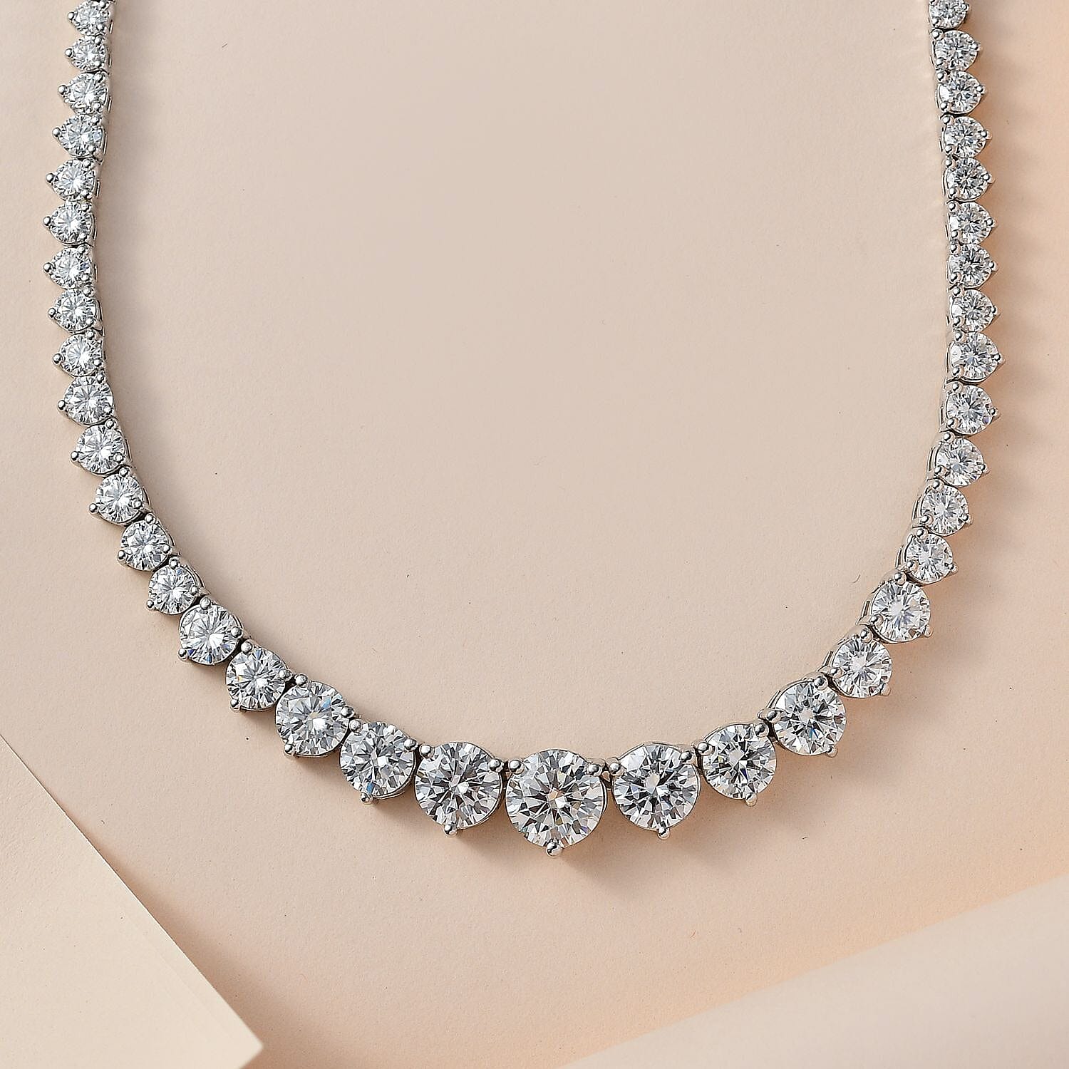 Moissanite Necklace (Size 20) in Platinum Overlay Sterling Silver 23.46 Ct, Silver Wt 25.57 GM