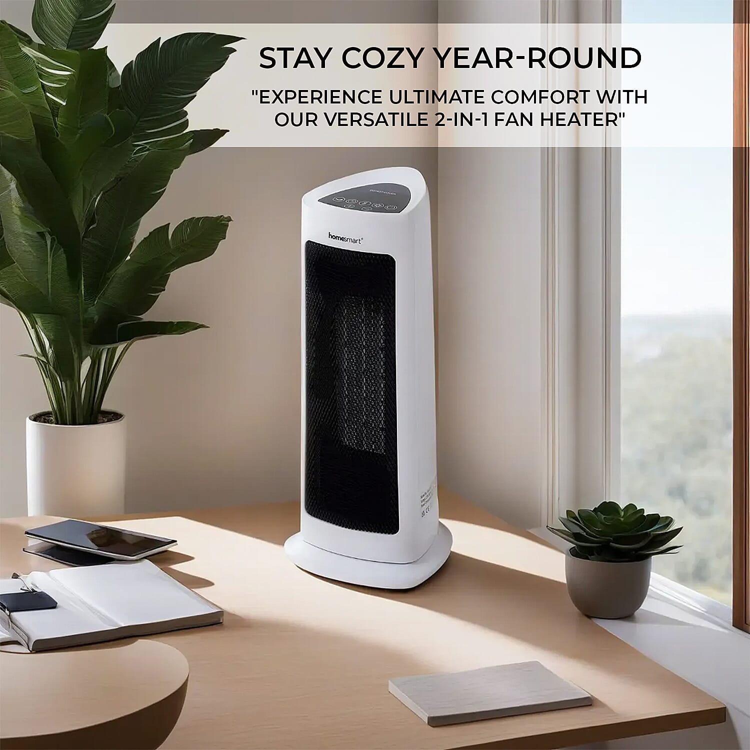 2 in 1 Fan Heater, Adjustable 15-40 Degrees, Timer, Overheat & Tip Over Protection with Remote