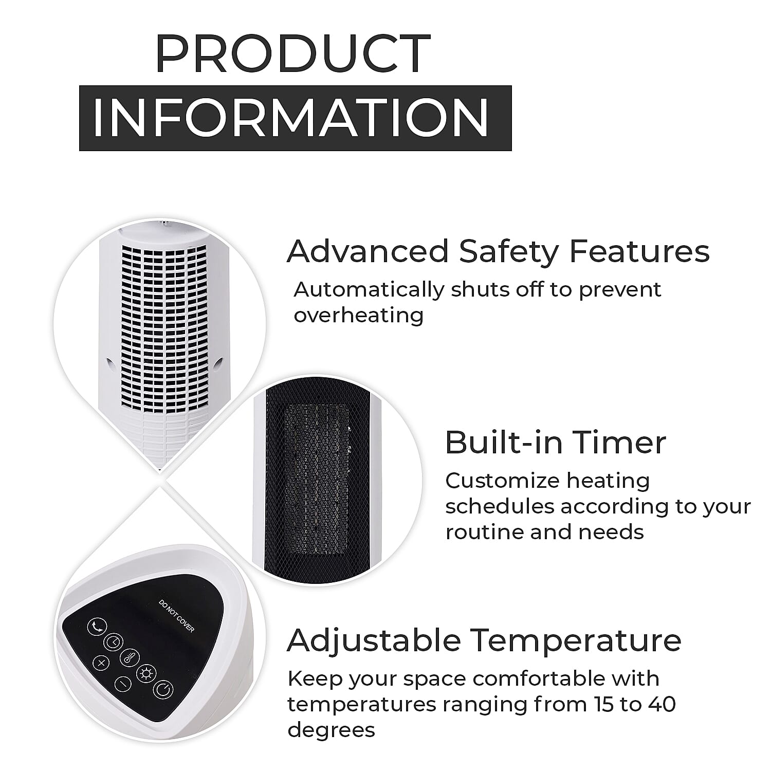 2 in 1 Fan Heater, Adjustable 15-40 Degrees, Timer, Overheat - Tip Over Protection with Remote