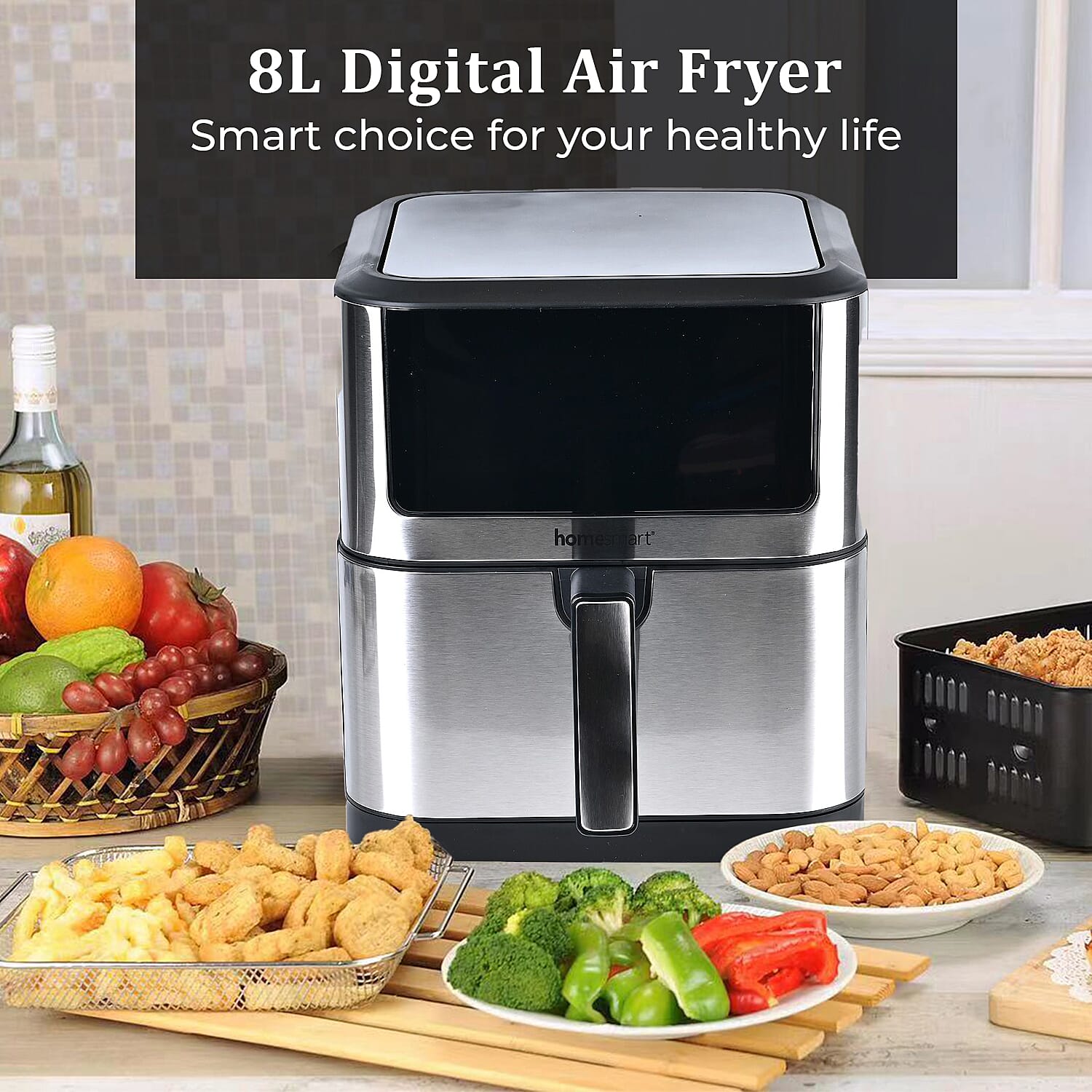 8L Digital Non-Stick Air Fryer (Reheat, Bake, Roast & Many More) (Power 1800W) - Black