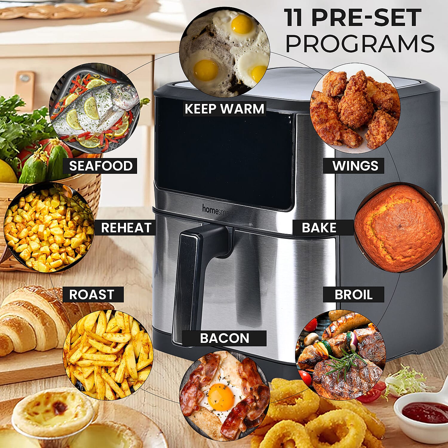8L Digital Non-Stick Air Fryer (Reheat, Bake, Roast & Many More) (Power 1800W) - Black