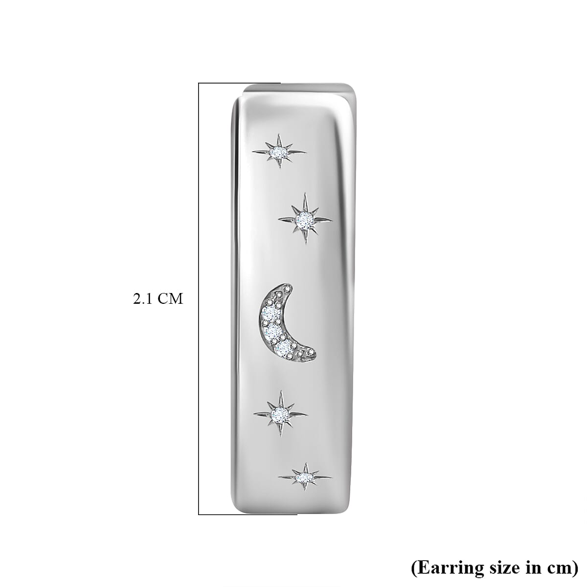 Diamond Moon & Star Hoop Earrings in Platinum Overlay Sterling Silver, Silver Wt 7.80 GM