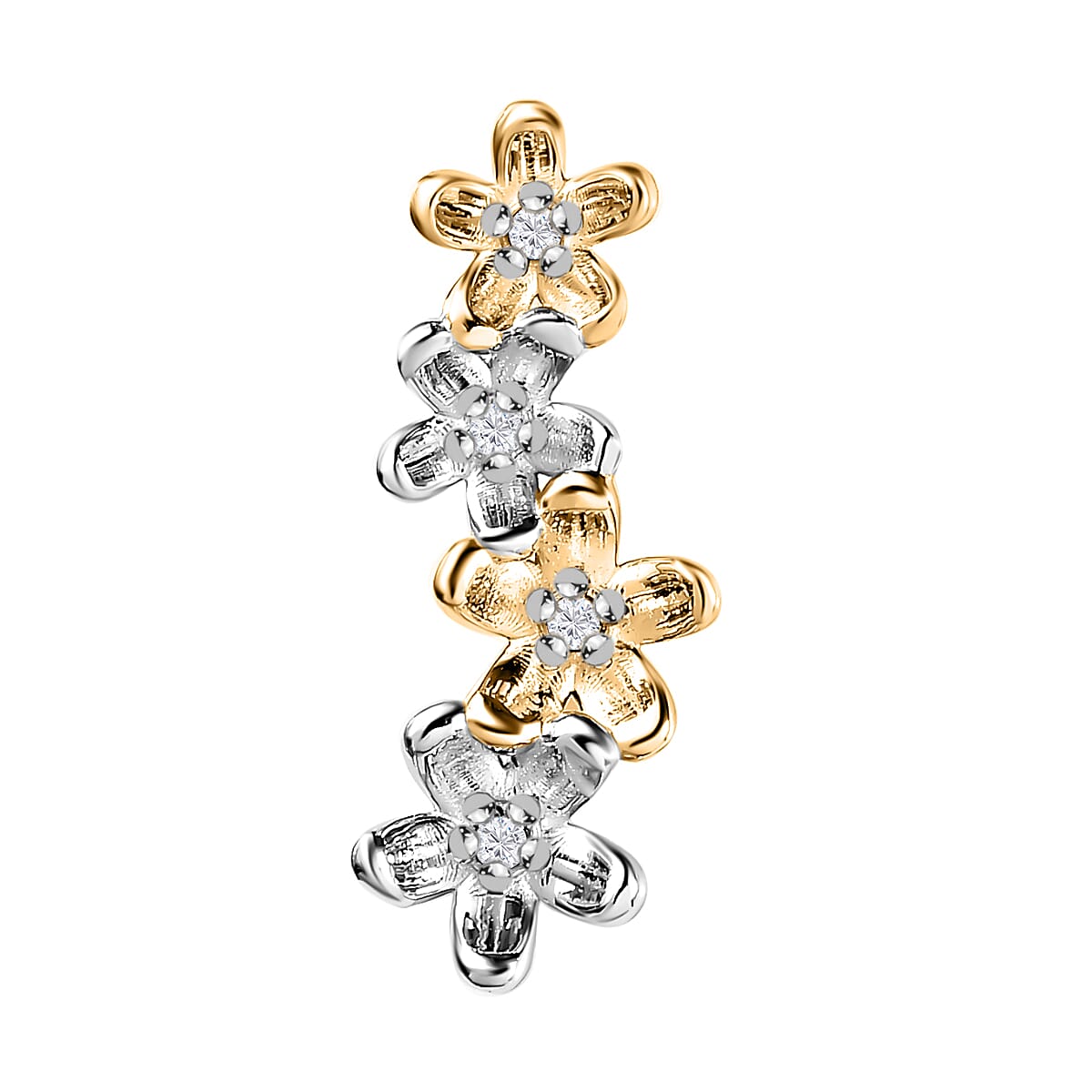 Diamond Floral Pendant in Two Tone Plated Sterling Silver