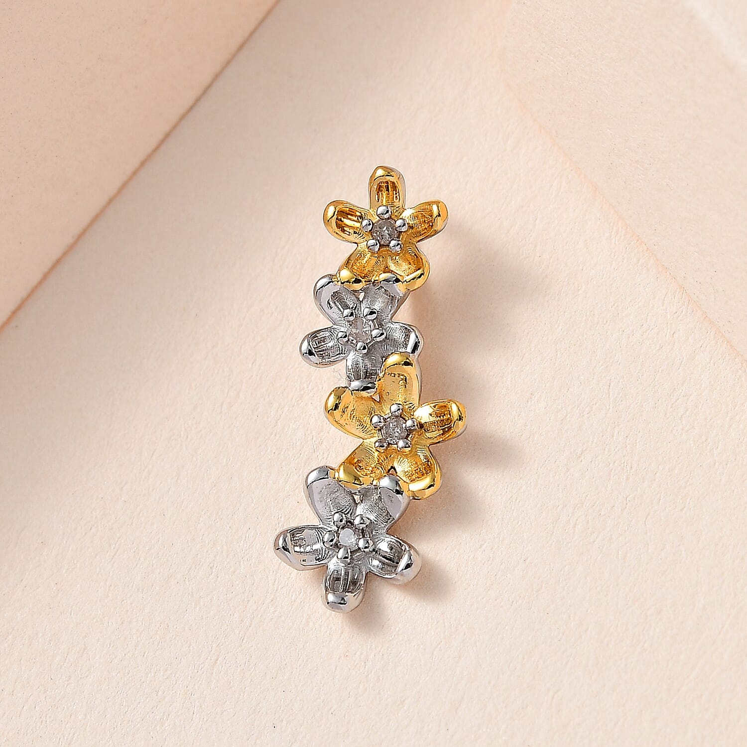 Diamond Floral Pendant in Two Tone Plated Sterling Silver