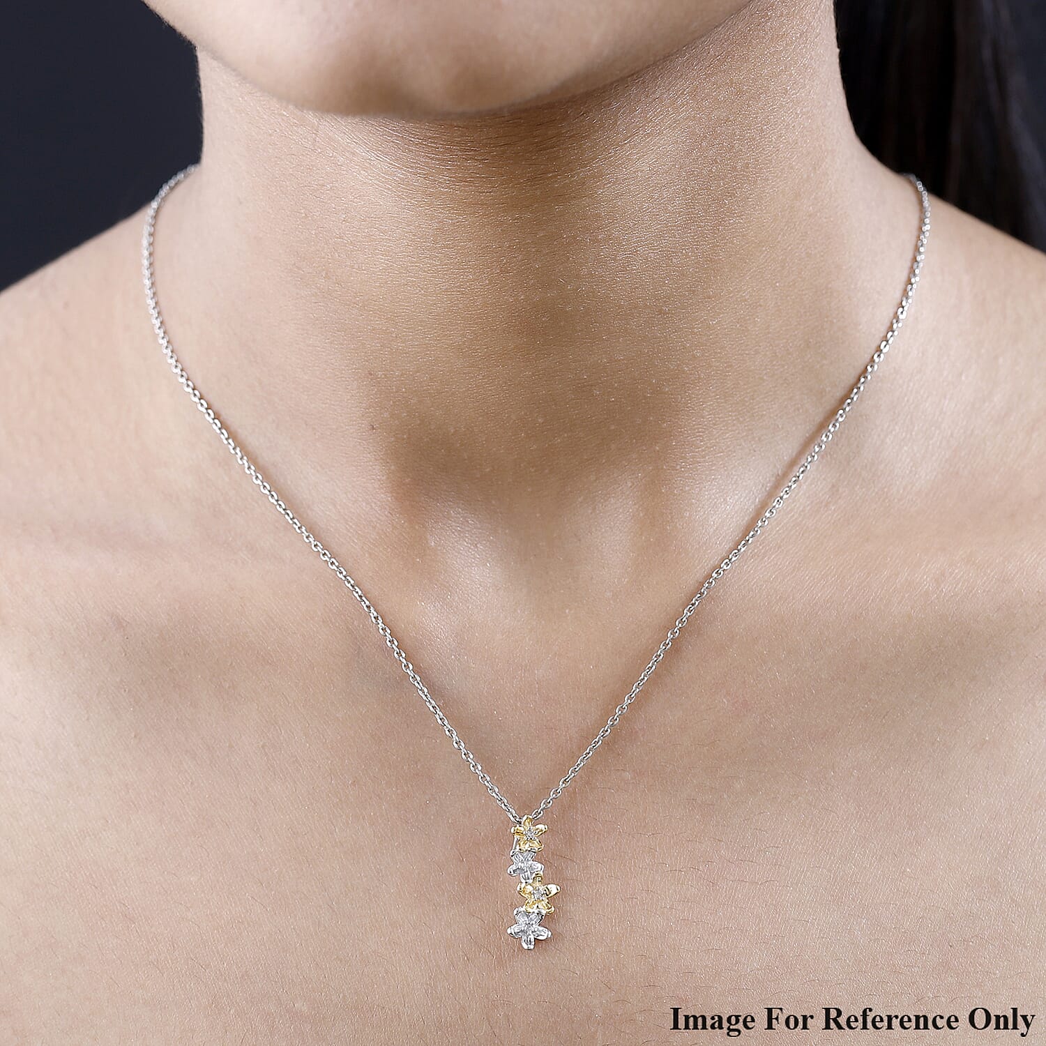 Diamond Floral Pendant in Two Tone Plated Sterling Silver